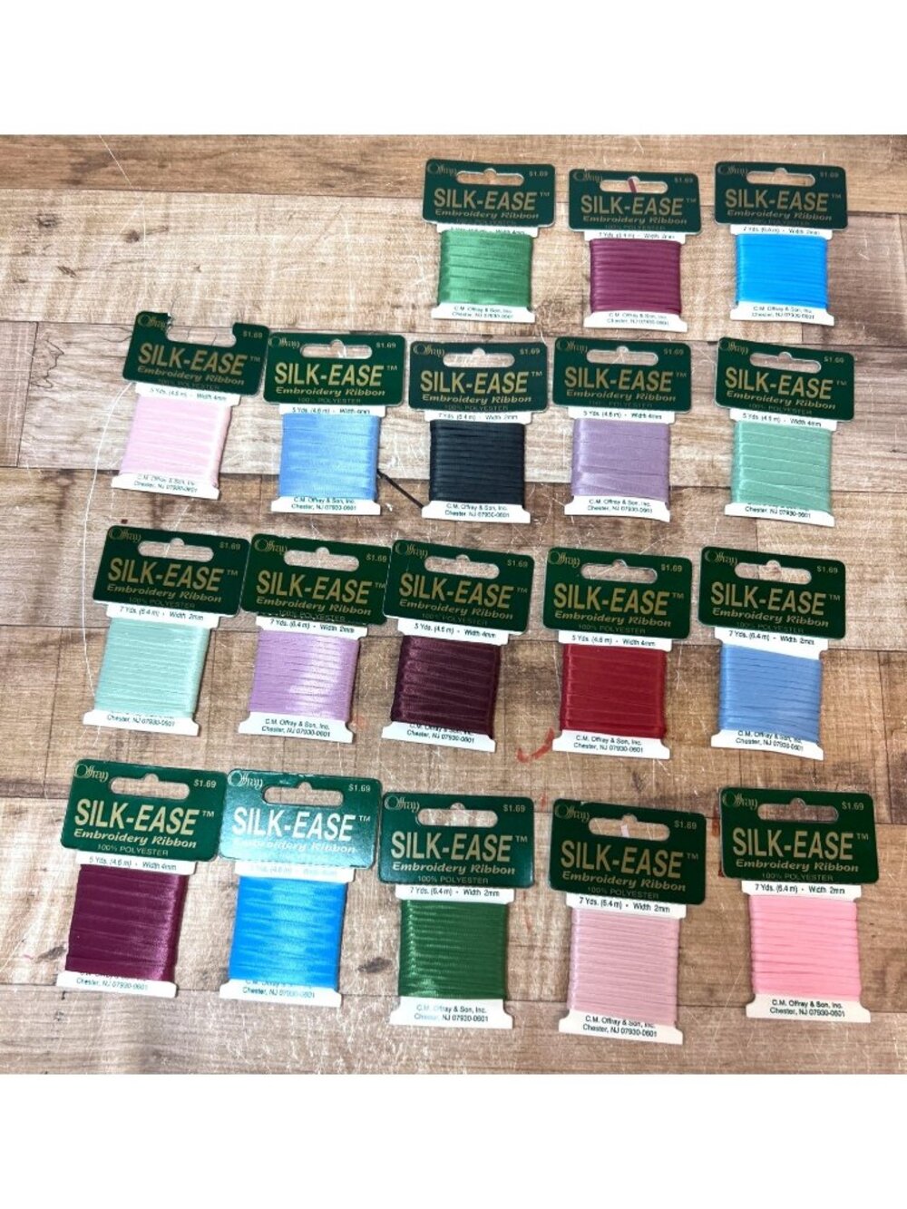 Lot of 18 NIP Offray silk embroidery ribbon - 7 Yards each Different Widths